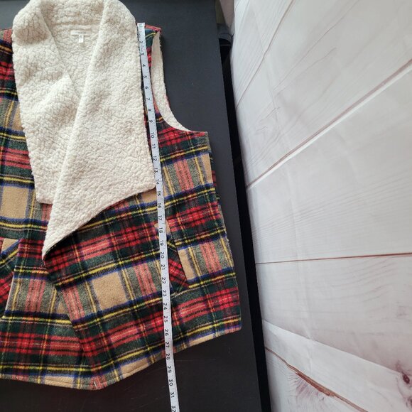 Maurices Plaid Sherpa Lined Open Front Vest, Women’s L, Wool Blend Flannel EUC - Picture 6 of 6